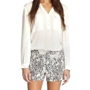 Joie Merci Animal Print Linen Tailored Shorts Neutral Gray Beige Size 6